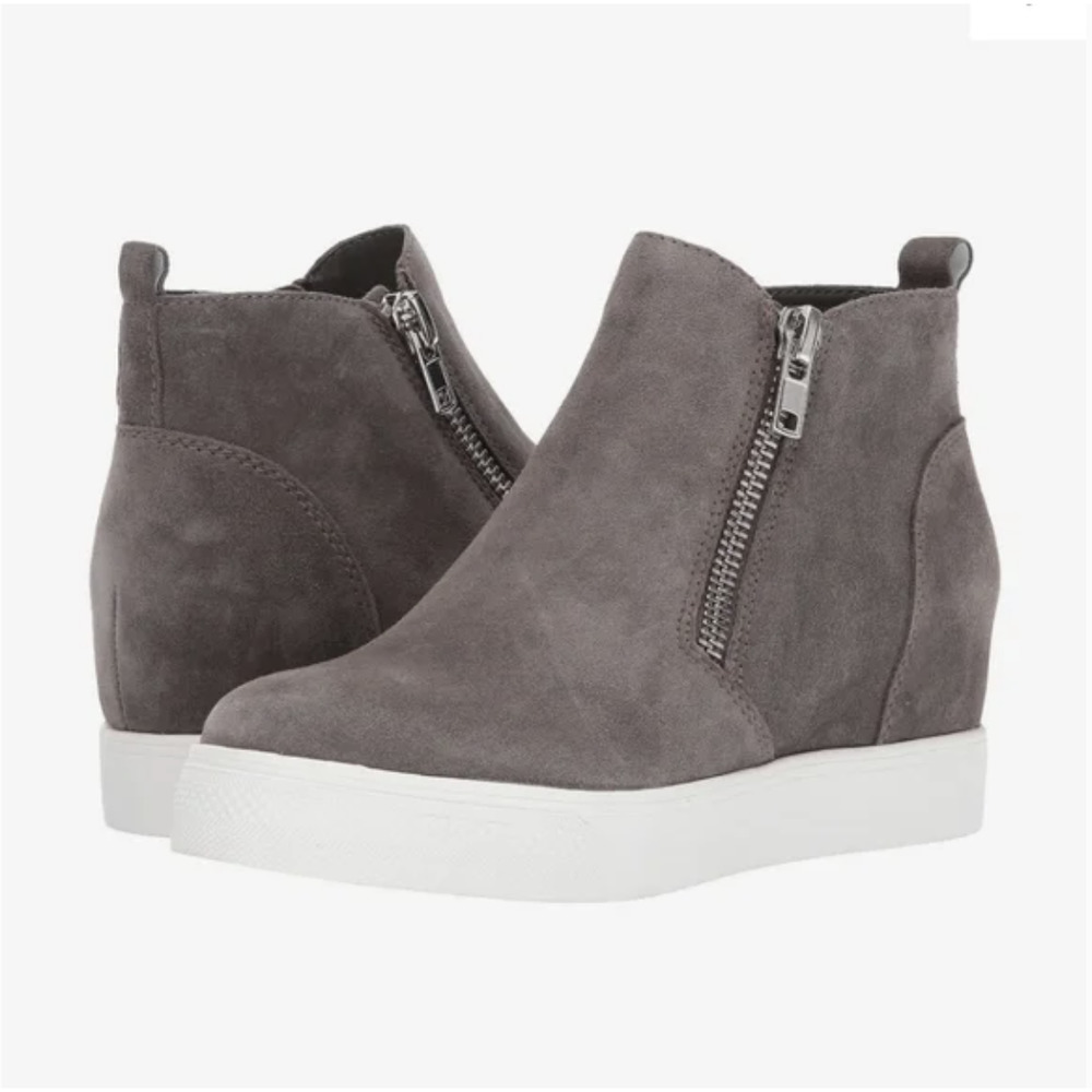 Steve Madden Wedgie Sneakers 8.5 Gray Suede Women's Side Zip